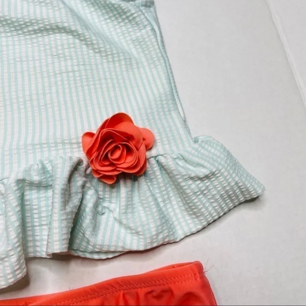 𝅺cat & Jack Mint & Coral Flower Stripe Tankini